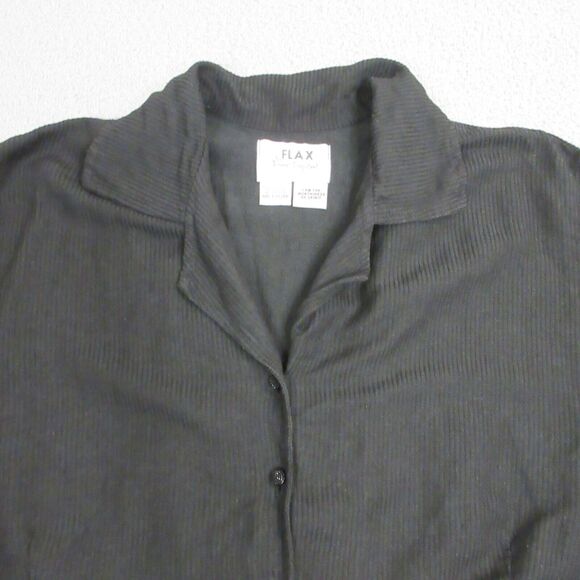 FLAX Jeanne Englehart Womens Linen Rayon Button Up Blouse Top size M Black - Picture 2 of 8